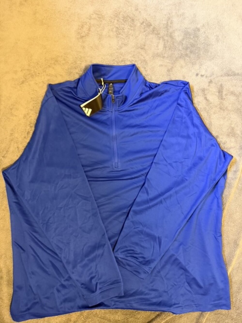 NEW WITH TAGS — adidas men's quarter-zip pullover in royal blue. Men's size 2XL
